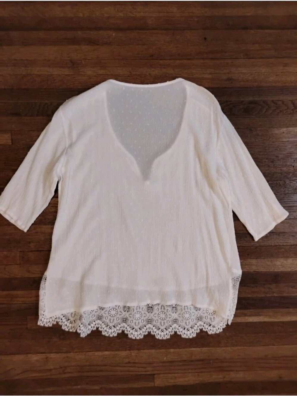 Boho Pintucked Sheer Blouse Swiss Dot Lace Detail Pullovet Lightweight 3XL White - Picture 5 of 7
